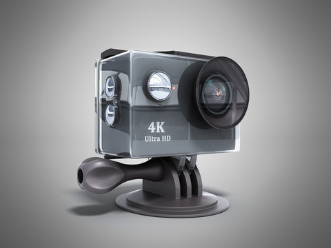 Camera Action Cam 3d render on a grey background
