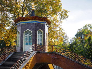 Cross the bridge in the Alexander Park. Tsarskoye Selo. Russia. Autumn 2017.