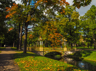 Chinese bridge in the Alexander Park. Tsarskoye Selo. Russia. Autumn 2017.