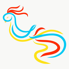 Elegant bird drawn with wavy lines