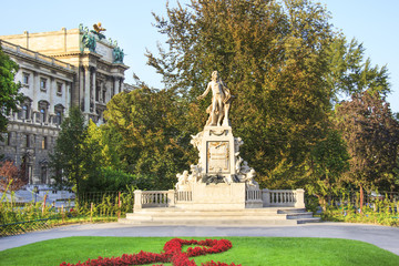 Monument to Mozart in Burggarten (Imperial Garden) in Vienna, Austria