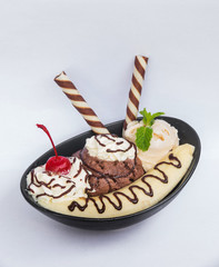 Banana split ice cream studio isolated on a white background