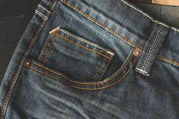 Closeup of a front blue jeans texture