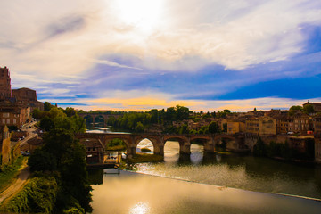 View from the bridge to the city of Albi in the south of France.