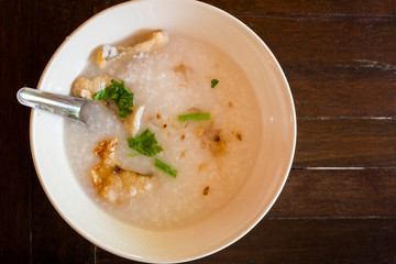 Thai style breakfast, rice porridge with fish