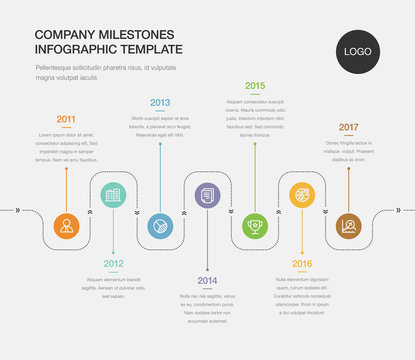 Vector infographic company milestones timeline template. Easy to use for your design.