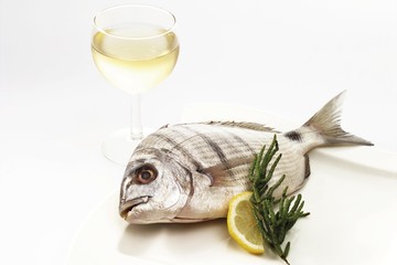 Bass and glass of white wine