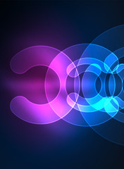 Round glowing elements on dark space, abstract background