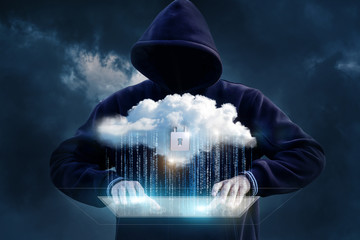 Hacker tries to get into the cloud data transfer.