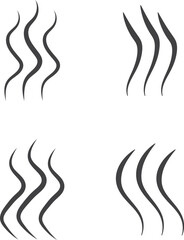 Smell aroma and heat sign set. Stock vector illustration of odor and scent or hot vapor silhouettes by 3 lines isolated on white background.