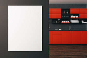 Contemporary kitchen with empty banner