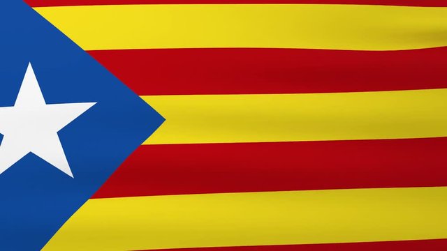 Flag of Catalonia waving on the wind. Abstract background - 3d rendering. Catalan standard (L'Estelada Blava).  Fabric surface with red and yellow stripes, white star on blue.