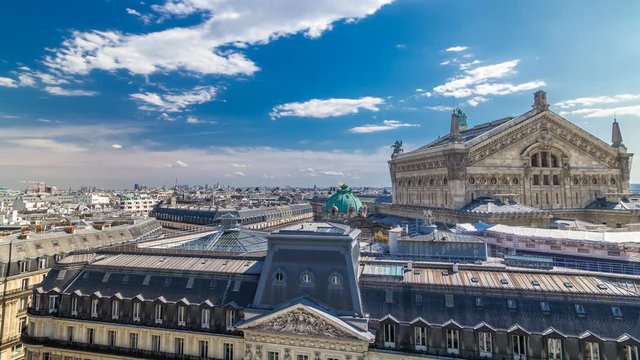 Top view of Palais or Opera Garnier The National Academy of Music timelapse in Paris, France.