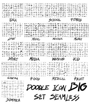MEGA set background of doodles seamless of Idea, China, School, Fitness, Love, Music, Weather, Money, Sport, Media, Wedding, Kid, Cinema, Food, Medical, Fruit, Summer eps10