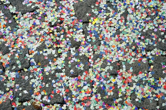 Confetti on pavement, Carnival (Mardi Gras) in Germany, Europe