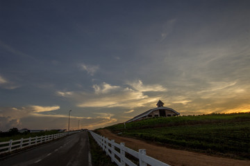 5th october 2017.Muadzam Shah,Pahang,Malaysia. MARDI office at Muadzam Shah scenary while sunsetshooted from the car with dust at front mirror