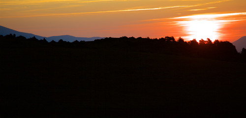 Escape to the Pyrenees from dawn to dusk Set of panoramic images of the Pyrenees from the sunrise to the sunset, where we can appreciate: meadows, mountains, rivers, villages, houses. © JosepIgnasi