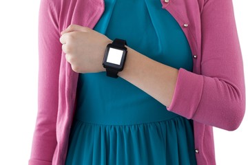 Teenage girl showing her smartwatch