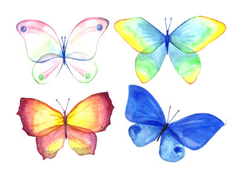 Fototapeta na wymiar Watercolor collection of colorful butterflies.