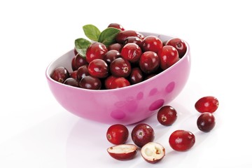 Cranberries in a glass bowl