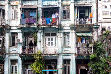 Fototapeta na wymiar Old flats, Yangon, Burma