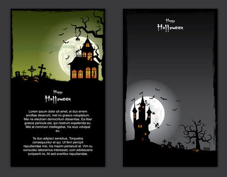 Halloween vector set vertical banner cartoon background ( pumpkin , children , party )