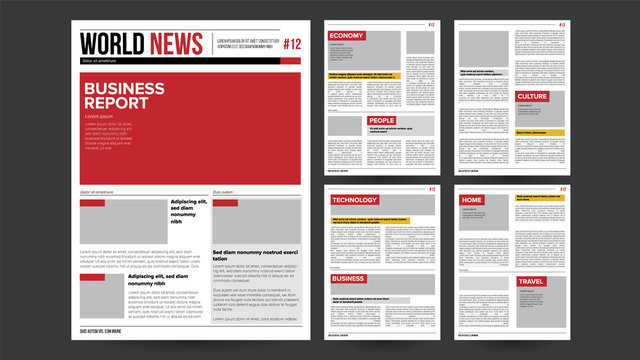 Newspaper Design Blank Vector. Financial Articles, Advertising Business Information. Daily Newspaper Journal Design. Illustration