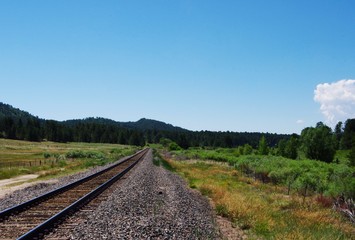 Fototapeta na wymiar Railroad tracks going off into the distance of the Colorado mountains