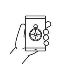 Hand holding smartphone linear icon