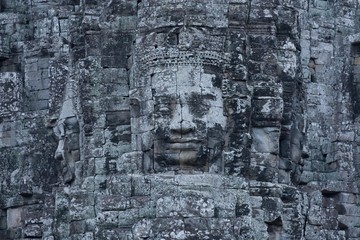 Stone sculptures, faces on the Bayon Temple in Angkor Thom, Siem Reap, Cambodia, Southeast Asia, Asia