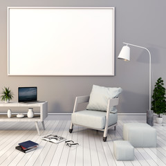 mock up poster frames in hipster interior modern living room background, 3D render