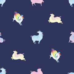 Seamless pattern with amusing unicorns. Vector. Illustration for children's wall-paper or packing paper.