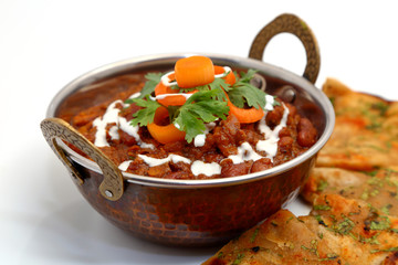 Rajma curry or rajma masala with roti. Indian food curry with bread.