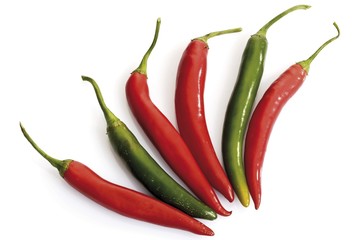 Red and green hot chili peppers