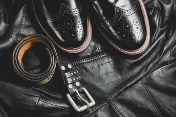 Fashion black shoes and belt