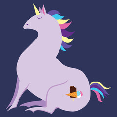 Vector illustration of Funny podgy unicorn. Isolated on a dark-violet background. 