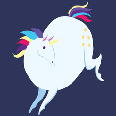 Vector illustration of Funny unicorn. Isolated on a dark-violet background. 
