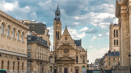 Church of Saint-Etienne-du-Mont timelapse in Paris near Pantheon.