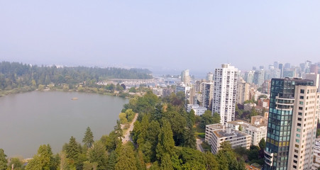 Fototapeta na wymiar Beautiful aerial view of Vancouver skyline and Stanley Park, Canada