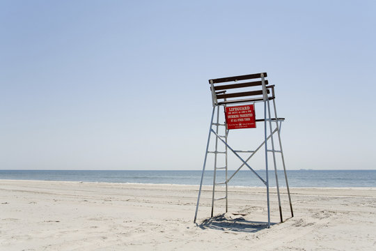 Empty Lifeguard Chair, Rockaway Beach, New York, USA, North America