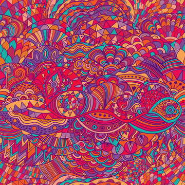Vector pattern abstract background with colorful ornament. Hand draw illustration, coloring book zentangle. Algae sea motif