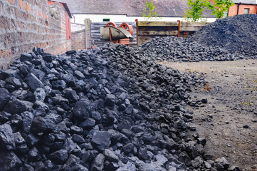 Piles of coal at a coal yard