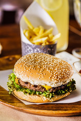 burger with french fries