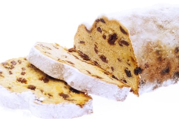 Christmas Stollen cake covered in caster sugar