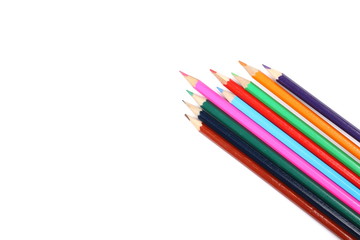 Color pencils isolated on white, top view