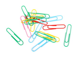 Colorful paper clips isolated on a white background