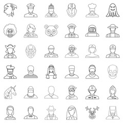 User icons set, outline style