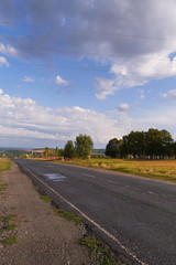 Evening landscape outside the city at sunset.