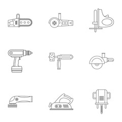 Electric power tool icon set, outline style
