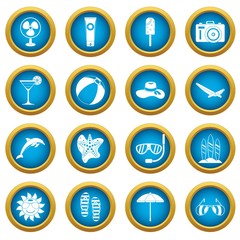 Summer rest icons blue circle set